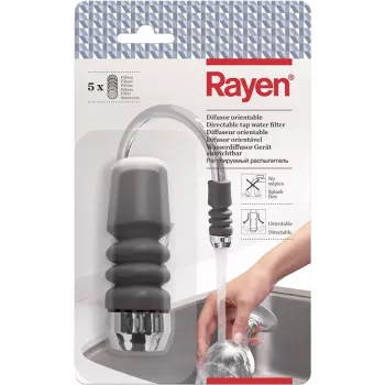 Filtru de apă reglabil pentru robinet RAYEN 01083003, ceramică multistadială, cărbune activ și bumbac PP, instalare fără unelte, montaj universal