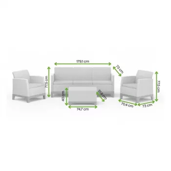 Set de mobilier de grădină KETER Scandi Forma 3 locuri, gri deschis/gri oțel închis