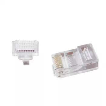 Conector modular universal pass-through UTP 8P8C RJ45 Gembird Cablexpert, pentru conductori până la 24 AWG, 10 bucăți pe pungă (LC-PTU-01/10)