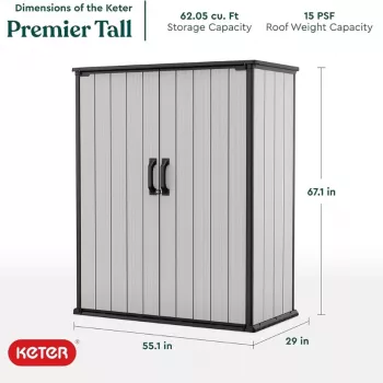 Cabină de grădină Keter Premier Tall 29209552 – bej/maro din rășină, 1700L, pereți dubli, cu încuietoare
