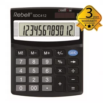 Calculator semi-desktop REBELL RE-SDC412 BX, LCD cu 12 cifre, alimentare duală, negru