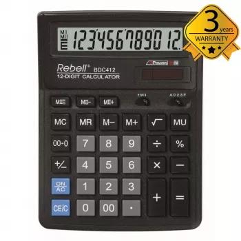Calculator de birou REBELL RE-BDC412 BX, 12 cifre, alimentare duală, negru