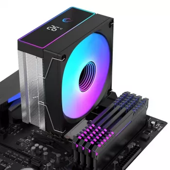 Rampage Octagon B70 Cooler CPU cu aer, 120 mm ARGB, afișaj temperatură, negru