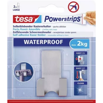 Suport de ras tesa Powerstrips WAVE WATERPROOF, oțel inoxidabil, pentru zone umede (duș/baie), 1 bucată