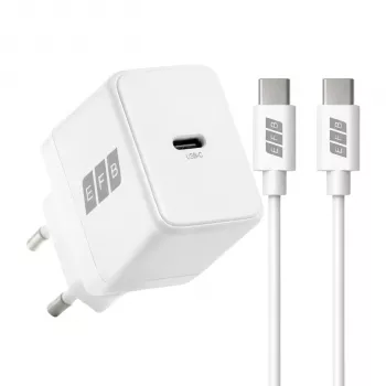 Set încărcător de perete EFB Elektronik G201CE 20W USB-C GaN cu cablu USB-C de 2 m, PD3.0 & QC3.0, alb