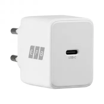 Set încărcător de perete EFB Elektronik G201CE 20W USB-C GaN cu cablu USB-C de 2 m, PD3.0 & QC3.0, alb