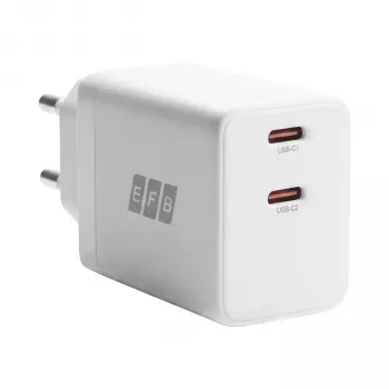 Set încărcător de perete EFB Elektronik G452CE 45W dual USB-C GaN cu cablu USB-C de 2 m, alb
