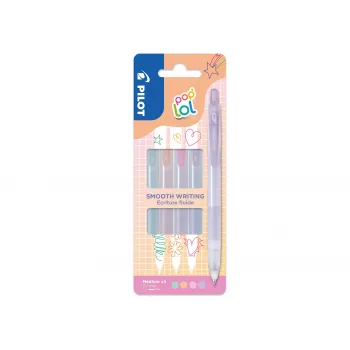 Set de pixuri gel PILOT pop'lol Pastel 0,4 mm, culori asortate, 4 pixuri (BL-PL-7-KUV/P/O/G-S4P)