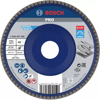 Disc de șlefuit cu lamele Bosch X571 Best for Metal, 125 mm, P80, corindon zirconic, 2608607338