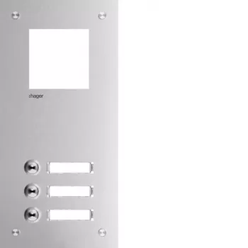 Placă frontală Hager RTQ103X pentru interfon Mono, 3 butoane de apel, aluminiu argintiu eloxat