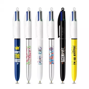 Pix BIC 4 Colours, set de 6, corp albastru, 4 culori de cerneală (albastru, roșu, verde, negru), 1,0 mm vârf mediu, 9926071