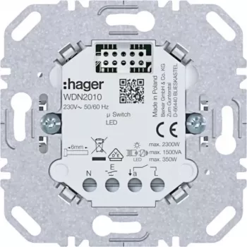 Modul întrerupător comutator îngropat HAGER WDN2010 cu 1 post, 10A, alb