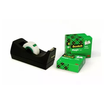 Distribuitor de bandă adezivă negru 3M Scotch C38 cu 4 role de bandă 810 Magic Tape, 19 mm x 33 m, C38SM4S