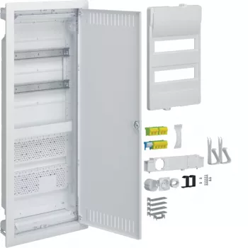 Tablou de distribuție îngropat HAGER VU602NWH cu priză și ușă din oțel, 2 rânduri, 24 module, alb