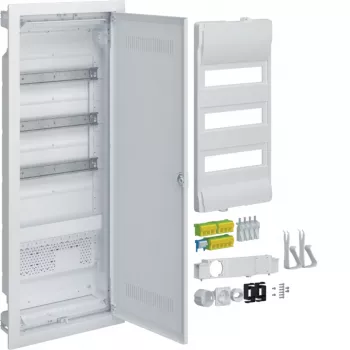 Tablou de distribuție îngropat HAGER VU603WWH cu priză integrată și ușă din plastic, 3 rânduri, 36 module, alb