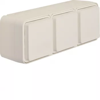 Priză triplă Schuko Hager WNC143B pentru montaj aparent, orizontală, alb polar