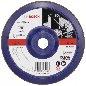 Bosch X571 Best for Metal Flap Disc 180 mm, P40, Zirconia Alumina, 22.23 mm Bore 2608607344