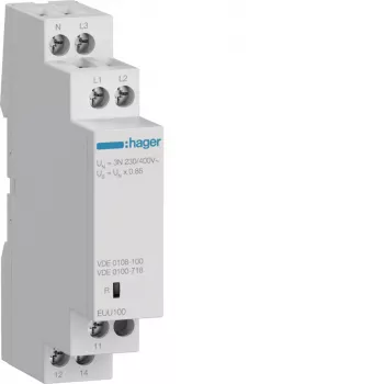 Releu de monitorizare a fazelor Hager EUU100, trifazat, 1 contact comutator, 3x230/400V AC