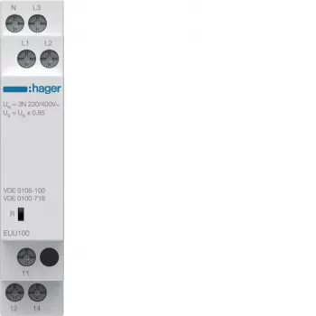 Releu de monitorizare a fazelor Hager EUU100, trifazat, 1 contact comutator, 3x230/400V AC