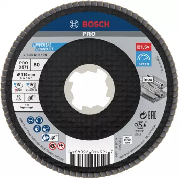 Disc abraziv lamelar X-LOCK Bosch Accessories 2608619199 115 mm granulație 80 corindon zirconiu conic tip 29 pentru metal, 1 bucată