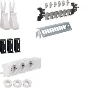 Set de distribuție multimedia HAGER UM00M1 cu 3 prize Schuko și 12 porturi patch RJ45 Cat.6, 24 TE