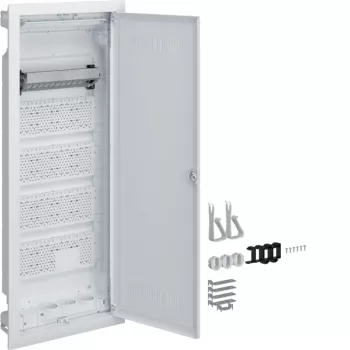 HAGER Multimedia Volta Flush-Mounted Distribution Board, 5 Rows, Slotted Plastic Door, White VU60WWH