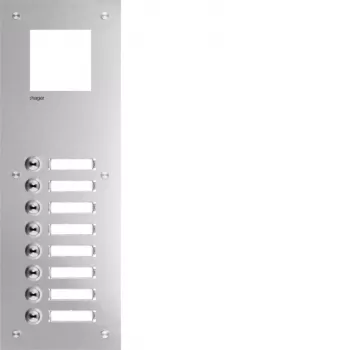 Placă frontală pentru interfon Hager RTQ108X, audio Mono, 8 butoane de apel, alb