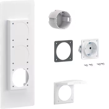 Priză Schuko Hager universZ cu montaj pe flanșă, 1 post, 250 V, 16 A, gri deschis ZY01SD