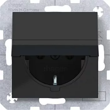 Priză SCHUKO HAGER WAS1110BG de suprafață cu capac rabatabil cu închidere automată, IP44, gri deschis