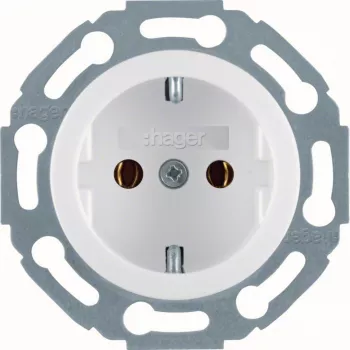 Priză Schuko Hager WTS1300WG, alb polar lucios, 1 post, montaj îngropat, 16 A, 250 V, cu protecție pentru copii
