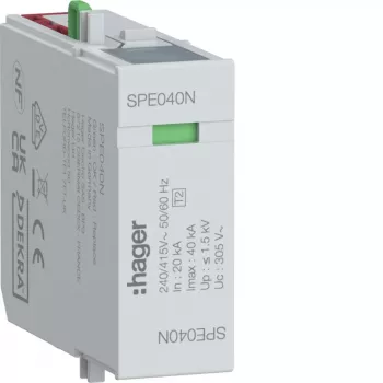 Modul de protecție la supratensiune Hager N-PE tip 2 SPD 255V 20kA/40kA 1,5kV SPE040N