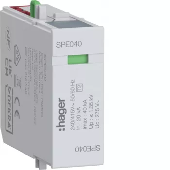 Modul de protecție la supratensiune Hager SPE040 L-N Uc 275V In 20kA Imax 40kA Up 1,35kV