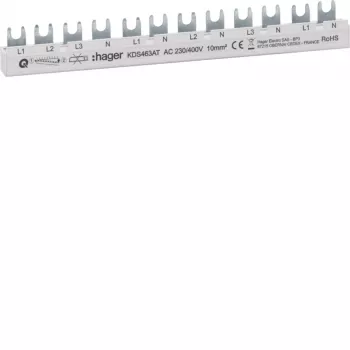 Bară colectoare cu pini HAGER KDS463AT cu 4 poli, 12 module, 63 A, 230/400 V AC