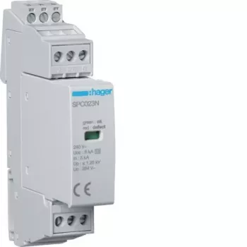 Descărcător de supratensiune Hager SPC203N tip 3, 1P+N, Uc 264V, In 5kA, Up 1,25kV, cu contact de semnalizare la distanță