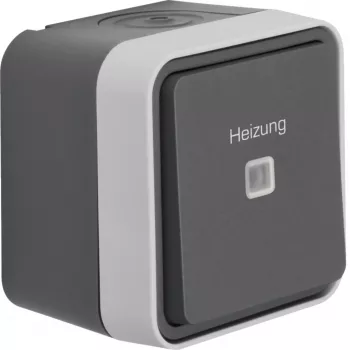 Comutator de control pentru încălzire montaj aparent Hager WNC016 cu marcaj încălzire, IP55, gri