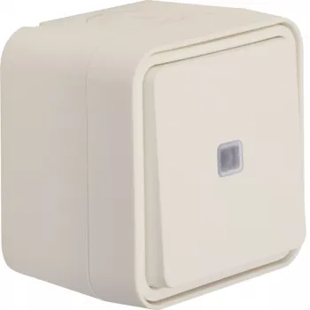 Întrerupător cu buton Hager WNC021B, montaj aparent, iluminat, 1 NO, IP55, alb polar