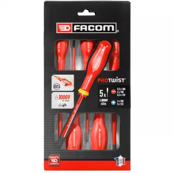 Set de 5 șurubelnițe de electrician izolate VDE 1000V Facom ATD.J5TVEPB Protwist