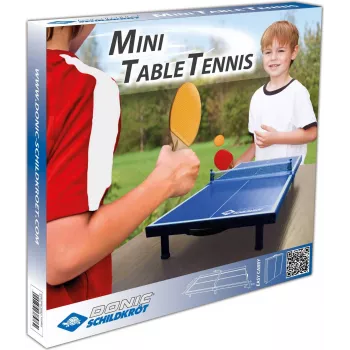 Set masă de tenis de masă mini DONIC SCHILDKRÖT, albastru, pliabil, 68 x 33 x 9 cm, cu 2 palete, plasă, 2 mingi 838576