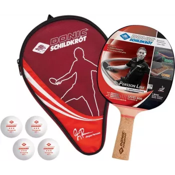 Paletă de tenis de masă Donic Schildkröt 788450 pentru începători și jucători de agrement - fețe negre, mâner din lemn, concavă, lemn cu 5 straturi, burete 1,0 mm, neaprobată ITTF