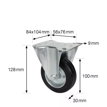 Wagner design yourself Fixed Castor RO 8104, 100 mm Wheel, Silver Housing, Black PP Wheel, 100 kg Load 4810401