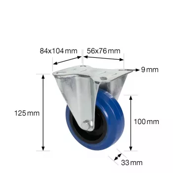 Wagner design yourself Fixed Castor Wheel RO 8700, 75 mm, Blue/Grey Tread, 50 kg Load Capacity, Top Plate Mounting 4870001