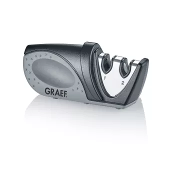 Set de 12 ascuțitoare manuale de cuțite GRAEF Piccolo cu suport de prezentare, unghi 20°, negru