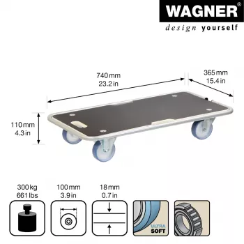 Wagner design yourself Transport Roller MM 1345 Brown 36.5 x 74.0 x 14.5 cm up to 300 kg (20134501)