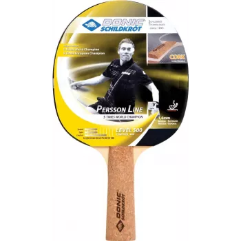 Paletă de tenis de masă DONIC SCHILDKRÖT Persson 500 cu mâner din plută, fețe Elite, burete 1,6 mm, orientată spre control 728451