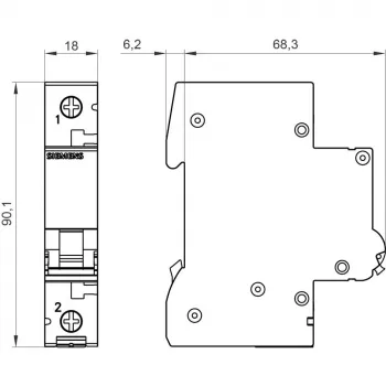 Întrerupător automat de protecție Siemens 5SL61026 SENTRON 5SL, unipolar, 2 A, caracteristică de declanșare C, capacitate de rupere 6 kA, 230/400 V AC, montaj pe șină DIN, lățime 1 modul