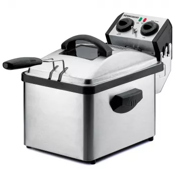 Friteuză dreptunghiulară Rommelsbacher FRP 2135/E, capacitate ulei 3,5 L, tehnologie Cool Zone, filtru permanent, termostat reglabil, timer, oțel inoxidabil