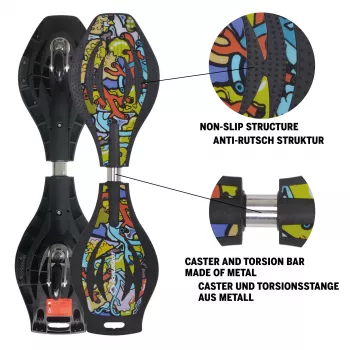 Waveboard SCHILDKROT Good Vibes Graffiti, deck mare din plastic cu structură antiderapantă 510801
