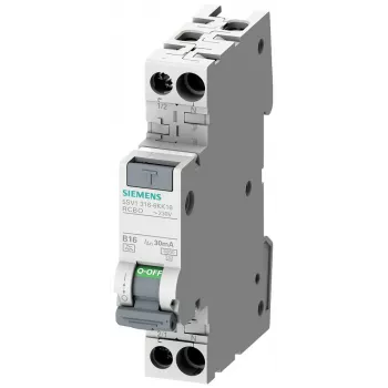 RCBO Siemens 5SV16166KK16, 1P+N, 16 A, 30 mA, tip A, curbă C, 6 kA