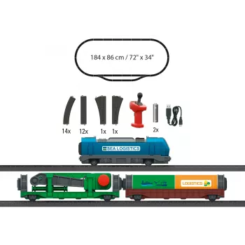 Set de start H0 Märklin 29349 Logistică containere cu locomotivă diesel clasa 232 și 3 vagoane platformă pentru containere