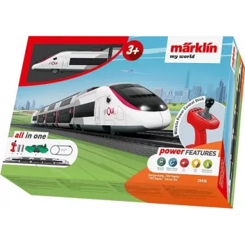 Set de tren digital H0 Märklin TGV Duplex din 5 părți cu Mobile Station 2, alb/negru 029406